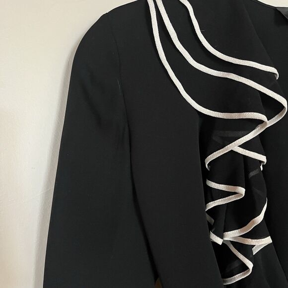 Dana Buchman Black Tuxedo Ruffle Wrap Long Sleeve‎ 100% Silk Blouse SZ 6 Medium - Picture 10 of 16